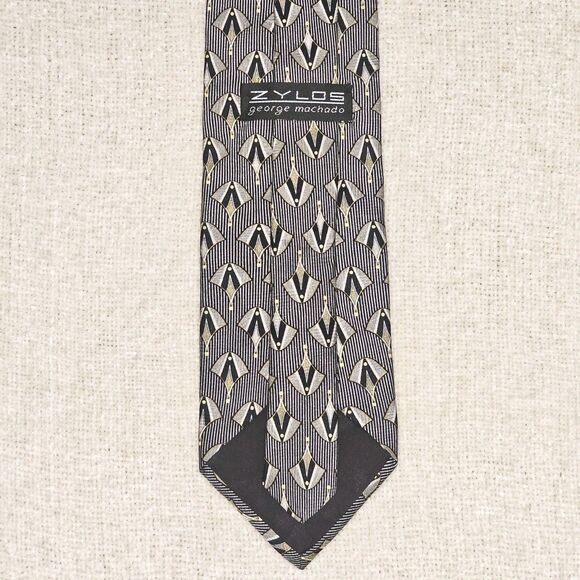 VTG Zylos George Machado Art Deco Mens Gold & Black Neck Tie 100% Silk 57x3.75 - Picture 2 of 6
